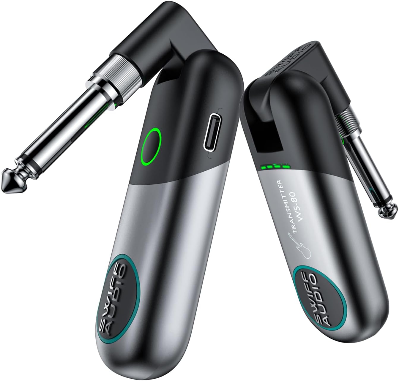 Wireless Guitar System, SWIFF Wireless Guitar Transmitter Receiver with 10 Channels, Dual Interface Design Guitar Wireless System for 6.35mm/3.5mm Audio Devices