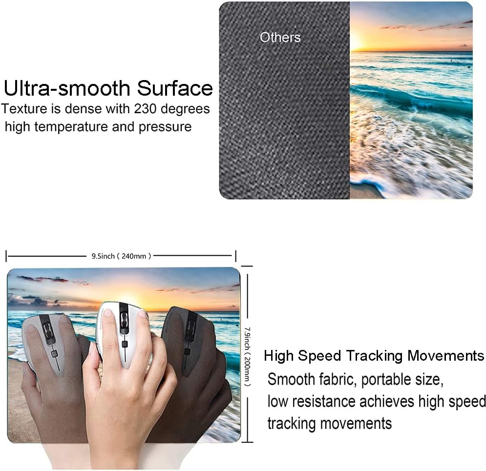 Beach Sunset Washable Square Waterproof Cute Gaming Office Laptop Mousepad - Non-Slip Rubber Computer Mouse Pad for Wireless Mouse, Personalized for Desk