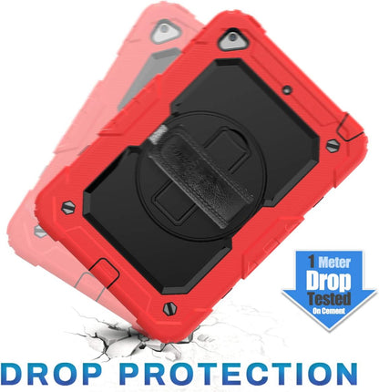 SEYMAC stock Case for iPad mini 5/4 with Screen Protector Pencil Holder [360 Rotating Hand Strap] & Stand, Drop-Proof Case for iPad mini 5th/4th Generation 7.9 inch (Black+Red)
