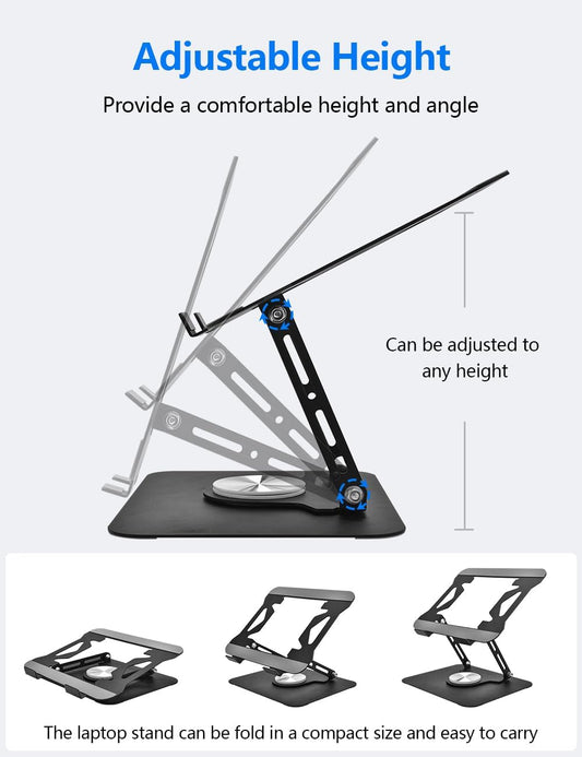 Laptop Stand for Desk, Adjustable Computer Stand with 360° Rotating Base, Laptop Riser Compatible with MacBook Air/Pro, Dell, HP, Lenovo and All 10-17'' Laptops