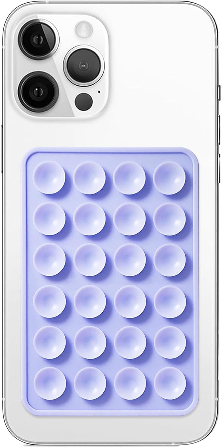Silicone Suction Phone Case Mount, Non Slip Sticky Phone Grip for Cellphone, Silicon Adhesive Suction Cup Phone Mount, Strong Grip Holder for Selfies and Videos (Lavender)