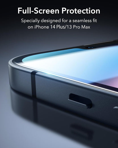 ESR 3 Pack 9H+ Glass for iPhone 13 Pro Max/iPhone 14 Plus Screen Protector, [Military Grade Shatterproof & Longest Durable] Armorite Ultra-tough Full Coverage Tempered Glass with UltraFit Tray