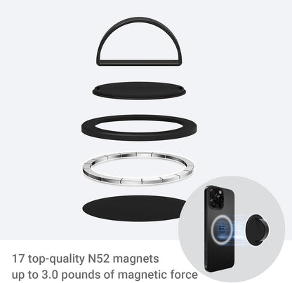 Grat 3 Lite Magnetic Phone Loop, [Nylon-core Silicone Strap] 360° Rotatable Phone Grip, Detachable Finger Holder Compatible with Magsafe for iPhone 16 15 14 13 12 Pro/max, Black