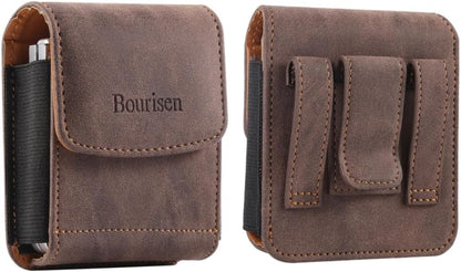 Universal Phone Holster Phone Pouch Case Belt Clip Belt Loops Card Slot Faux Leather for Man for Samsung Galaxy Z Flip 5/4/3 Motorola Razr Plus Razr+ 2023 (Brown&Yellow, XS(3.7"x3.1"x1.1"))