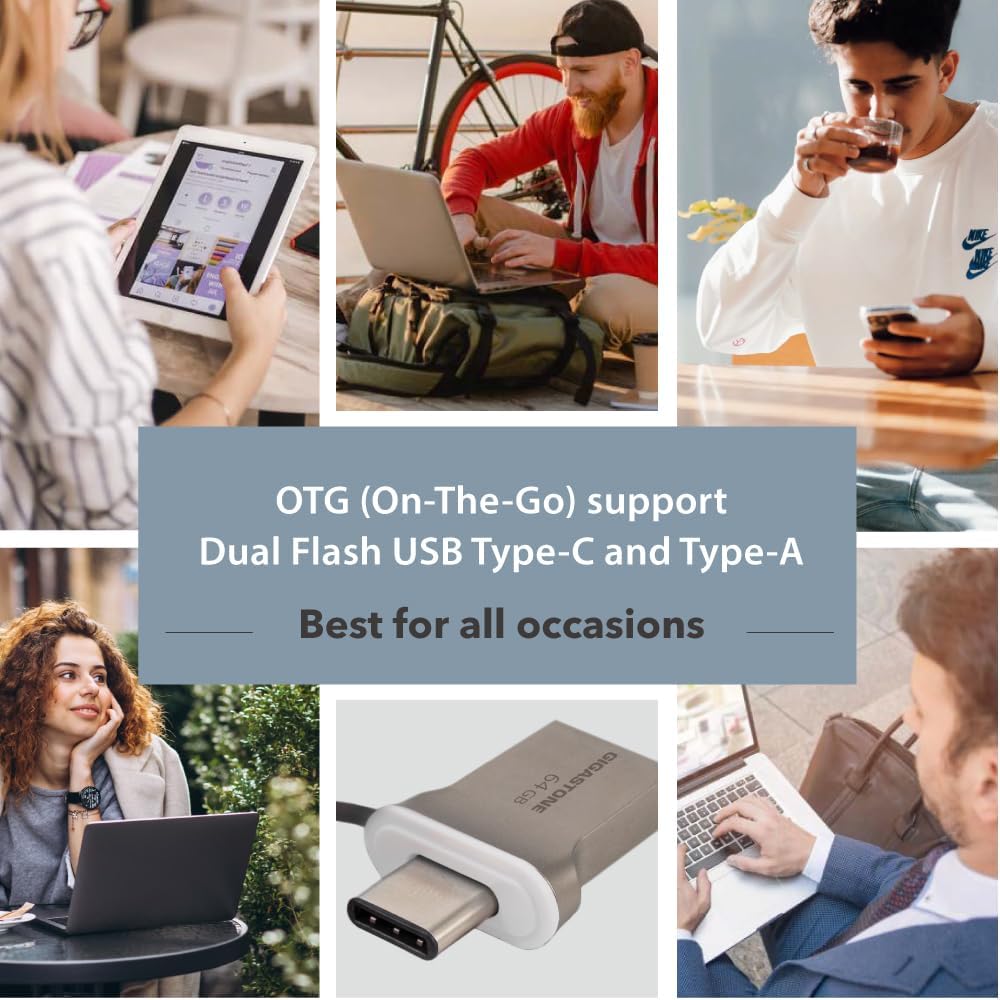 GIGASTONE 64GB Nano Luxus Dual Drive, Z50 USB 3.2 Gen 1, 2-in-1 USB-A & Type-C, 100MB/s Ultra Fast, Cap Design, Metal, Plug & Play for Smartphone/PC/Mac/TV/Car, 2.0/3.0/3.1 Compatible