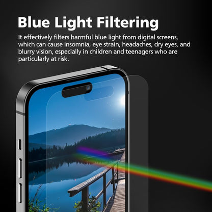 3-Pack Anti-Blue Light Matte Screen Protector For iPhone 15 Pro [Support Fingerprint Unlock] Anti-Glare, Anti-Fingerprint [Eye Protection] Bubble-Free Installation with Alignment Jig