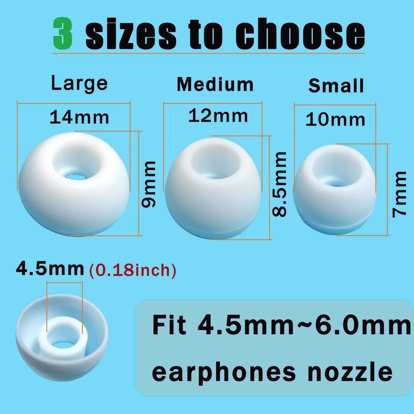 Replacement Earbuds Tips for True Wireless Earbuds Universal Silicone Ear Tips Fit 4.5mm-6mm Nozzle 6 Pairs LMS White