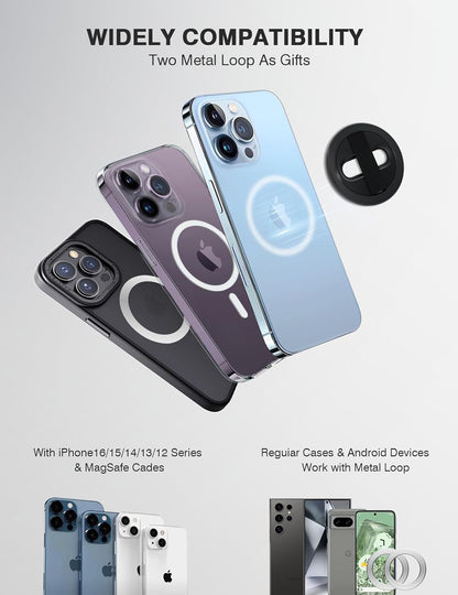 Lite 2 Magnetic Phone Grip, [Elastic Finger Strap] Phone Loop Holder, Compatible with Magsafe Series iPhone 16 15 14 13 12 Pro max, Black