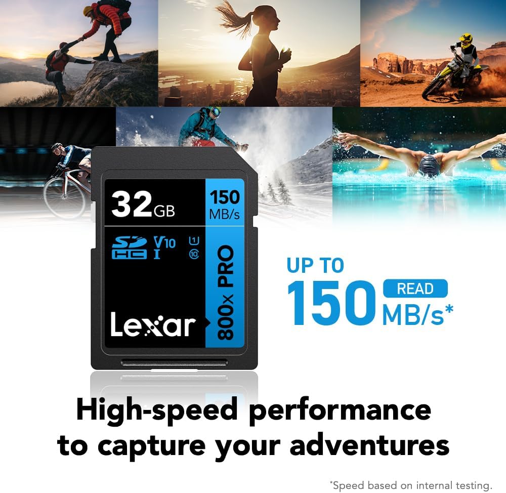 Lexar 32GB (3-Pack) High-Performance 800x PRO SD Card, UHS-I, C10, U1, V10, 4K, Up to 150MB/s Read Memory Card, for Point-and-Shoot & Mid-Range DSLR Cameras, HD Camcorders (LSD0800P032G-B3NNU)