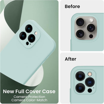 FireNova Designed for iPhone 15 Pro Max Case, Silicone Upgraded [Camera Protection] Phone Case with [2 Screen Protectors], Soft Anti-Scratch Microfiber Lining Inside, 6.7 inch, Mint Green