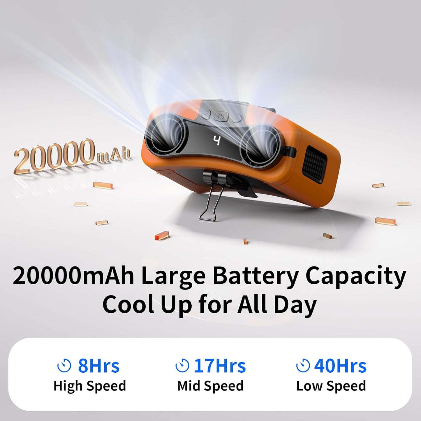Socool 20000mAh Portable Waist Fan Clip on Wearable Belt Personal Fan Rechargeable, 40H Cooling Battery Operated with 10 Speeds & Dual Air Outlets, Neck Fans Hanging for Outdoor Jobsite Camping