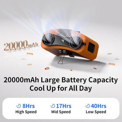 Socool 20000mAh Portable Waist Fan Clip on Wearable Belt Personal Fan Rechargeable, 40H Cooling Battery Operated with 10 Speeds & Dual Air Outlets, Neck Fans Hanging for Outdoor Jobsite Camping