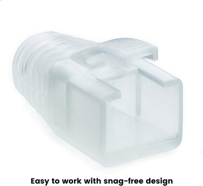 trueCABLE RJ45 Strain Relief Boots, 7.0mm Slip-On PVC Plug Cover, Transparent, 100 Pieces