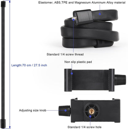 Portable Flexible Cell Phone Holder Stand for Treadmill/Stroller/Elliptical/Car/Bike/Shopping Cart,Compatible with 3.5~7.5" iPhone/Smartphone, 27.5 inch/70cm Long Arm for Cellphone