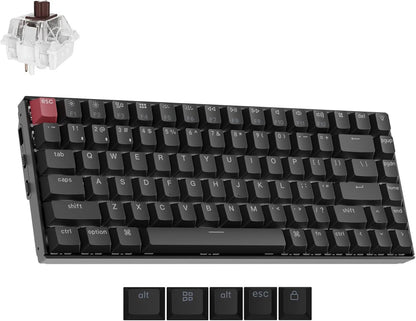 Keychron K2 75% Layout QMK Wireless and Wired Options Mechanical Keyboard Super Brown Switch, Paired with Shine-Through Double-Shot PBT Keycaps for Mac Windows-Version 3