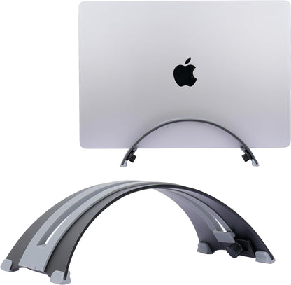 Adjustable Vertical Laptop Stand - 6061 Aluminum, CNC Precision, Anodized Finish, Fits All Laptops Including 17-inch, Ventilated Design, Anti-Slip Silicone Pads, ARC Shaped Stands