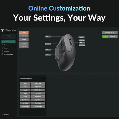 Keychron M7 8K Wireless Mouse, 30K DPI Optical Computer Mice, 2.4 GHz/Bluetooth/Wired with Macro Button 66g Lightweight Ergonomic, Up to 140 Hours Worktime for Laptop macOS/Windows - Black