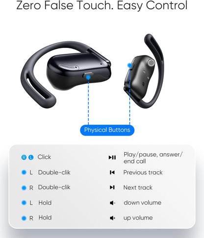 Open Ear Headphones, 0.28oz Lightweight Next-Gen Bluetooth 5.4 Air Conduction Wireless Earbuds w/Extra Bass, 48H Playtime, 3 EQ Modes, ENC Mic, IPX5, Snug Fit for Workout Running Beige