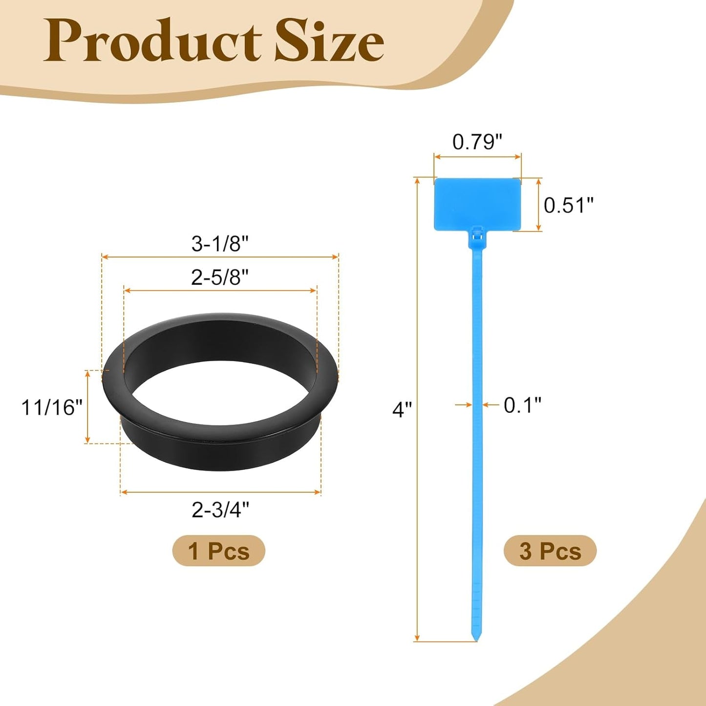 uxcell Desk Grommet, 2-3/4" (70mm) Zinc Alloy Cable Hole Cover Wire Cord Organizer with Marked Cable Ties for Home Office Desktop Wire, Black