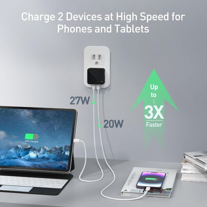 Nekmit Flat USB C Wall Charger, 47W Dual Ports USB C Charger Block, PPS Fast Charging Wall Plug for iPhone 15/15 Pro/15 Pro Max, Galaxy, MacBook Air, iPad, AirPods and More (Black)