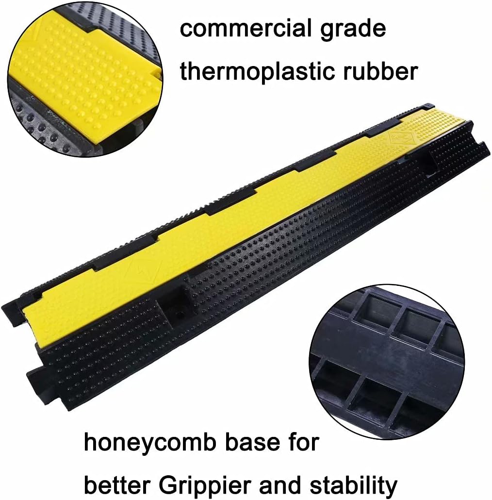 Rubber Cable Ramp Cord Cover Cable Protector Ramps Wire Hose Protective 1 Channel 22000Lbs Load Capacity Traffic Speed Bump for Asphalt Concrete Gravel Driveway Indoor Outdoor, 2 Pack