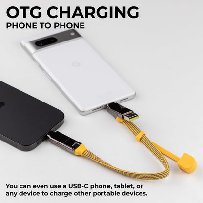Rolling Square inCharge XL 30 cm - USB-C Cable, Universal Smartphone Cable, Gift for Men, 6-in-1 Universal Charger for Smartphones, Technical Gadget, Yellow, Lightning Cable 100W