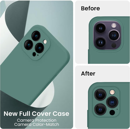 FireNova for iPhone 14 Pro Case, Silicone Upgraded [Camera Protection] Phone Case with [2 Screen Protectors], Soft Anti-Scratch Microfiber Lining Inside, 6.1 inch, Midnight Green
