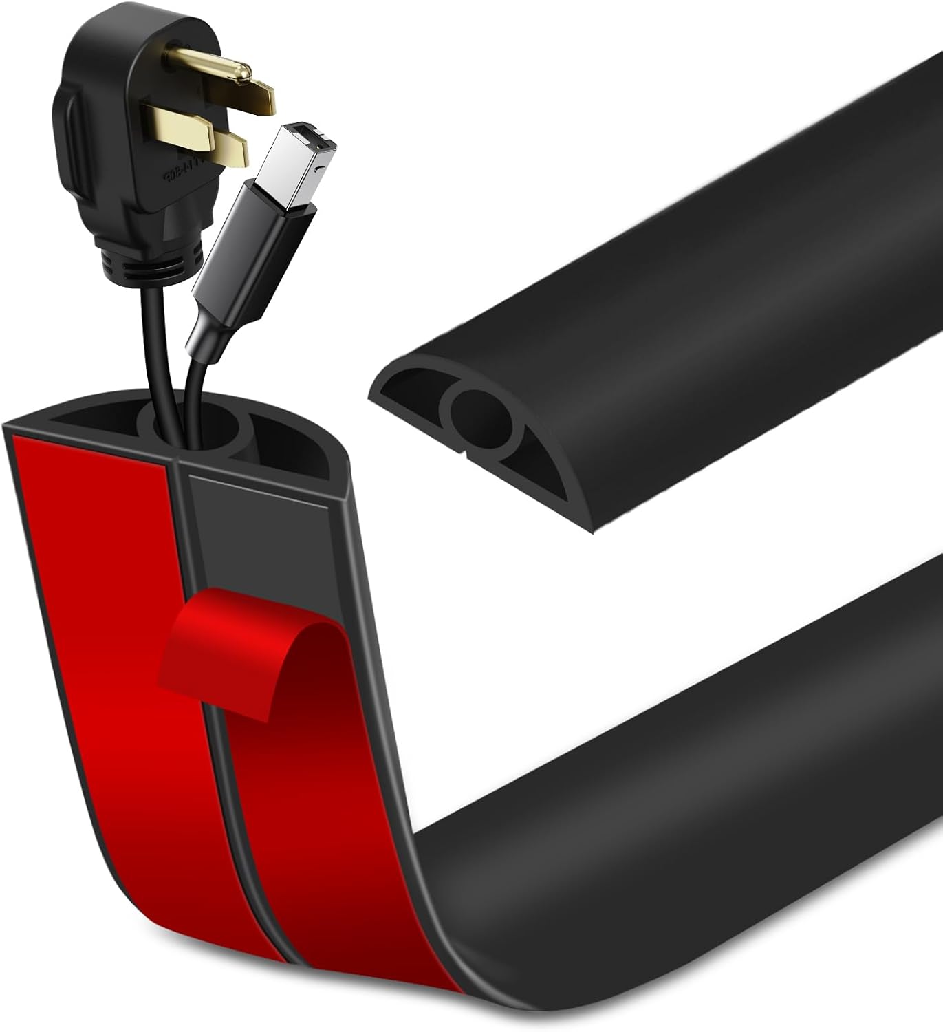 Floor Cord Cover Self Adhesive Cord Hider Floor Extension Cord Covers for Floor Power Cord Protector Cable Management Prevent Cable Trips Cable Cavity 0.32" W x 0.32" H (Black, 20Ft)