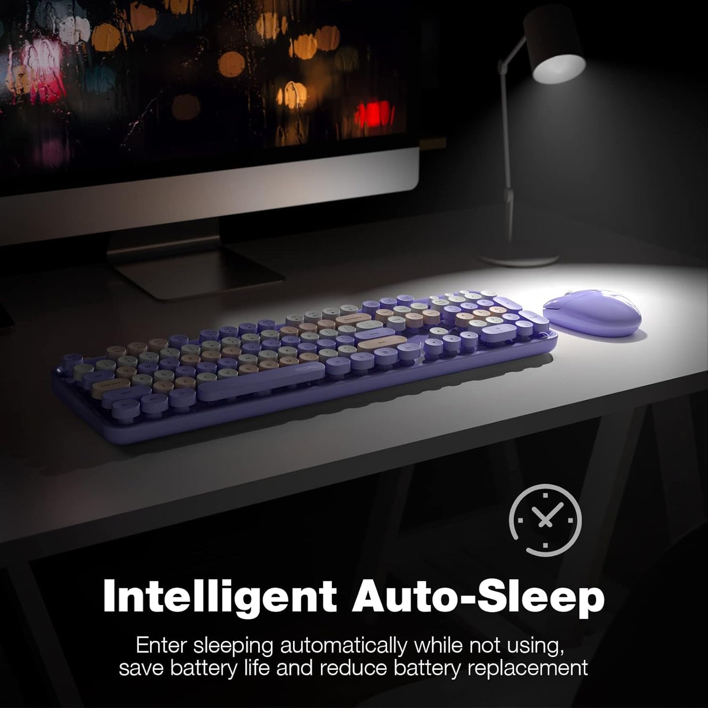 KNOWSQT Wireless Keyboard and Mouse Combo Purple Colorful - 2.4G Typewriter Full-Size Retro Keyboards - USB Receiver Plug and Play, for Computer, PC, Laptop, Desktop, Windows