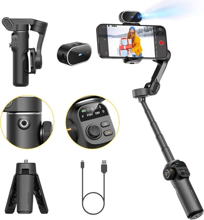 Gimbal Stabilizer for iPhone with AI Tracking Sensor, Elevate Your Filming w/7.8" Extension Rod and OLED Screen for Gimbal, iPhone Gimbal w/8.0 Stability for Sports Shooting-Smart X2 AI Black