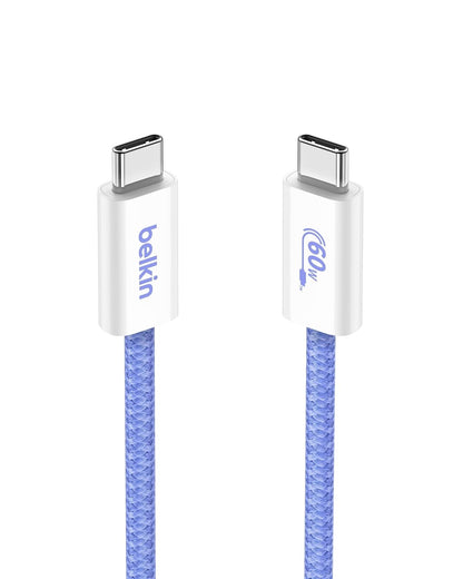 Belkin USB C to USB C Cable, 3.3ft, 60W - Type C Charger, iPhone Charger Cord, Soft, Braided, Flexible for iPhone 16, Galaxy S25, Pixel 9, Airpods, iPad Pro, Tablet & More, Travel Essentials - Blue
