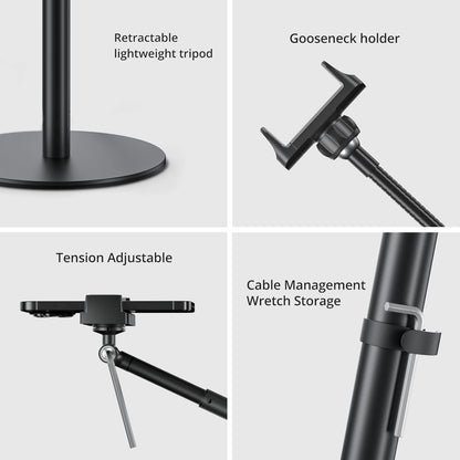 12" Ring Light with Stand and Phone Holder,Overhead Phone Stand,2 Phone Holders,2700-6500K,3 Color Modes,10 Brightness Levels,Remote Control,Adjustable,Live Stream,Tiktok/YouTube