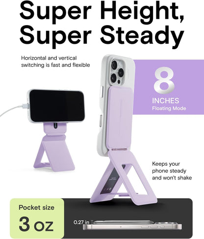 MOFT Phone Tripod Stand Selfie Stick for iPhone, Multi-Angles iPhone Stand, Lightweight & Portable Phone Holder, Strong Magnets, MOVAS Vegan Leather, Travel Essentials, Peony (Without Card Slot)