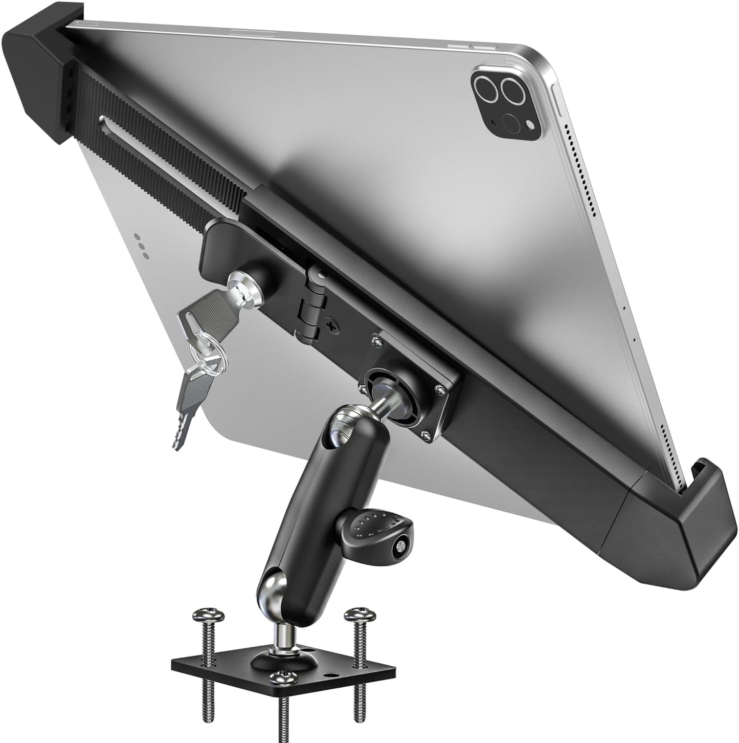 woleyi Anti Theft Heavy Duty Drill Base Tablet Holder Car Mount Dashboard for Truck/Vehicle with Security Lock and Key, Compatible with iPad Pro/Air/Mini, Galaxy Tabs, More 7-11" Tablets