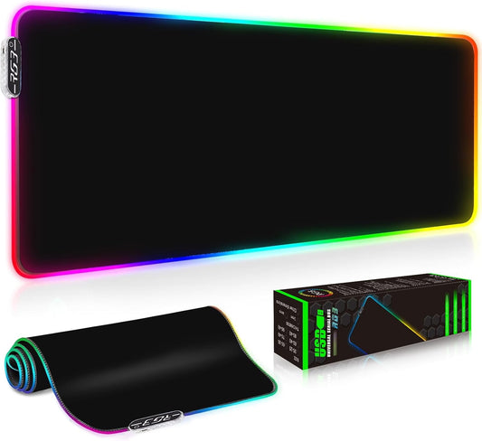 Galdas Gaming Mouse Pad XXL XL Large Long Extended Big Mousepad Non-Slip Rubber Keyboard Mouse Pad with Stitched Edges for Laptop Home Office (31.5x11.8x0.08 Inch) … (RGB Black)