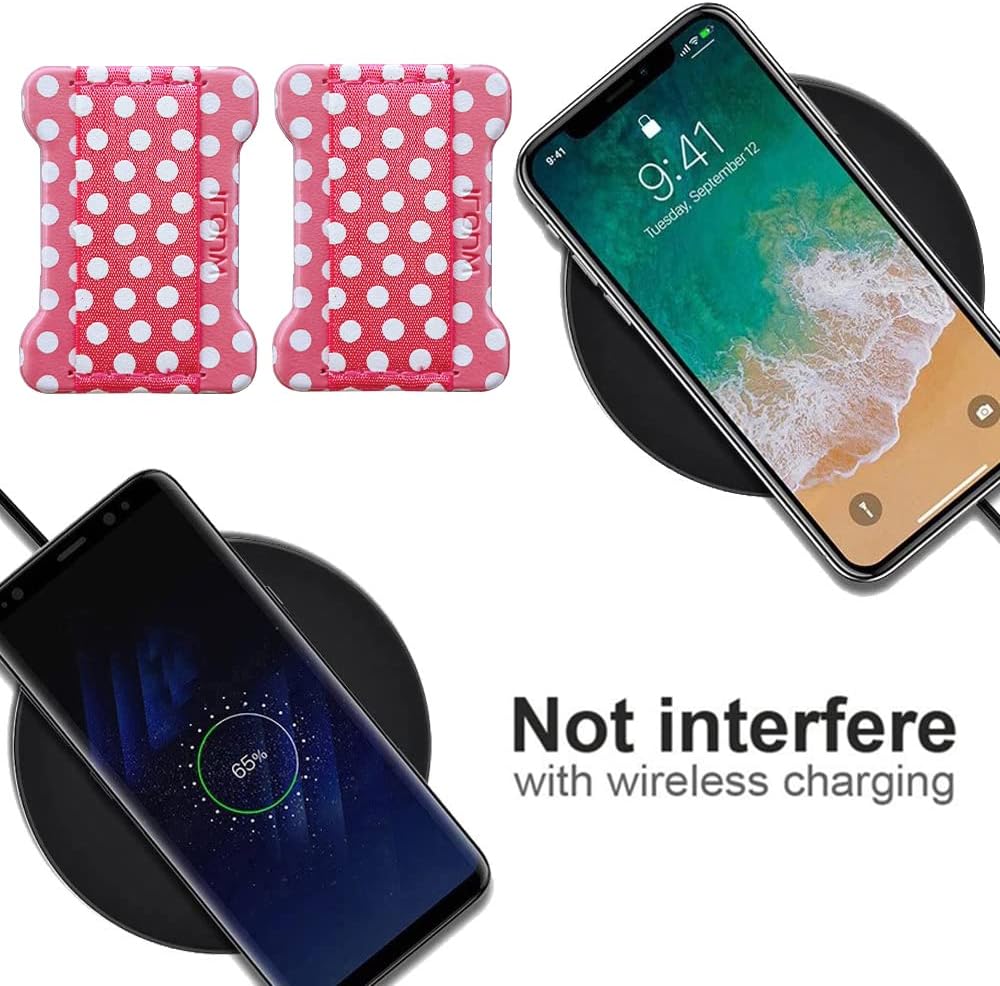 Universal Phone Grip for Smartphones - Phone Holder for Hand for Back of Phone - Wireless Charging Compatible (Dot Pink) - 2Pack