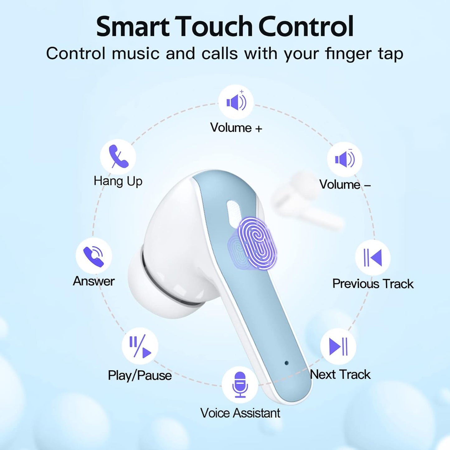 TAGRY Bluetooth Headphones True Wireless Earbuds 60H Playback LED Power Display Earphones with Wireless Charging Case IPX5 Waterproof in-Ear Ear buds with Mic for TV Smart Phone Laptop Computer Sports