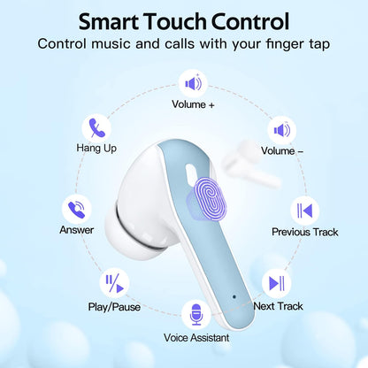 TAGRY Bluetooth Headphones True Wireless Earbuds 60H Playback LED Power Display Earphones with Wireless Charging Case IPX5 Waterproof in-Ear Ear buds with Mic for TV Smart Phone Laptop Computer Sports