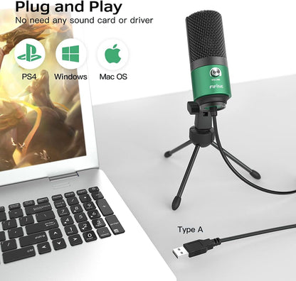 FIFINE USB Gaming Microphone for PC Desktop, PS4 and Mac, Gain Control, External Condenser Computer Mic for Streaming, Podcasting, Twitch, Discord, Green - K669G