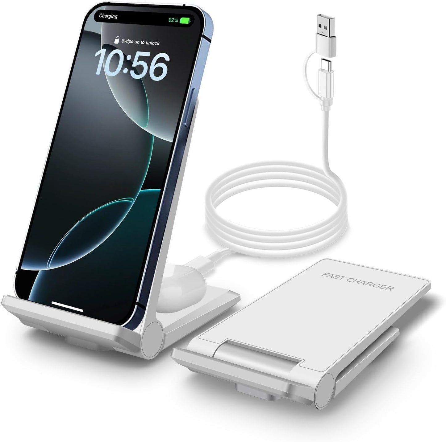 PDKUAI 2 in 1 Wireless Charger,[New Update] 25W Foldable Wireless Charging Station for iPhone 16/16 Pro/15/14/13/12/11/8/Airpods,Dual 15W Fast Dual Induction Charge Stand for Samsung Galaxy/Buds3