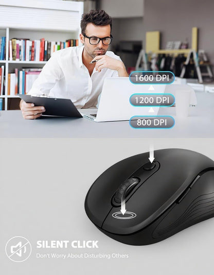 Trueque Wireless Mouse for Laptop, 2.4GHz Ergonomic Computer Mouse with Back & Forward Buttons, 3-Level DPI, 6 Buttons, Optical USB Cordless Mice for Windows Chromebook MacBook PC (Ink Black)