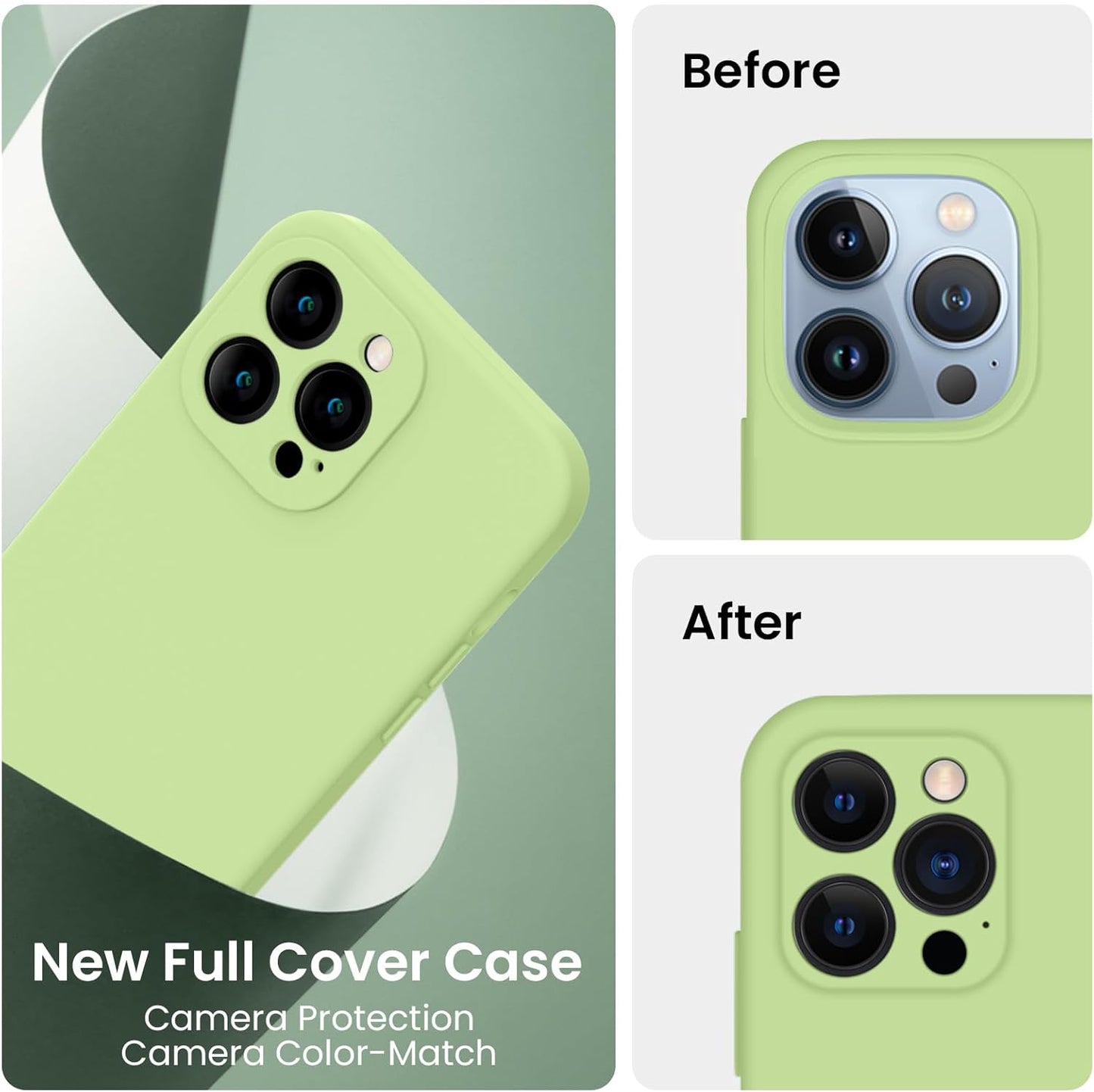 FireNova Designed for iPhone 13 Pro Max Case, Silicone [Camera Protection] Phone Case with [2 Screen Protectors], Soft Anti-Scratch Microfiber Lining Inside, 6.7 inch, Tea Green