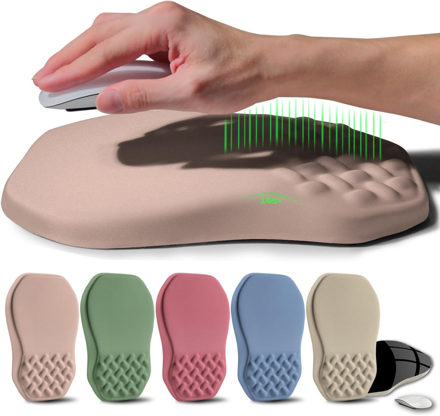 Ergonomic Raised Mouse Pad Wrist Support with Bilateral Slope Memory Foam Mousepad for Wrist Rest and Carpal Tunnel Pain Relief 11.8x7.9〃 Apricot Pink