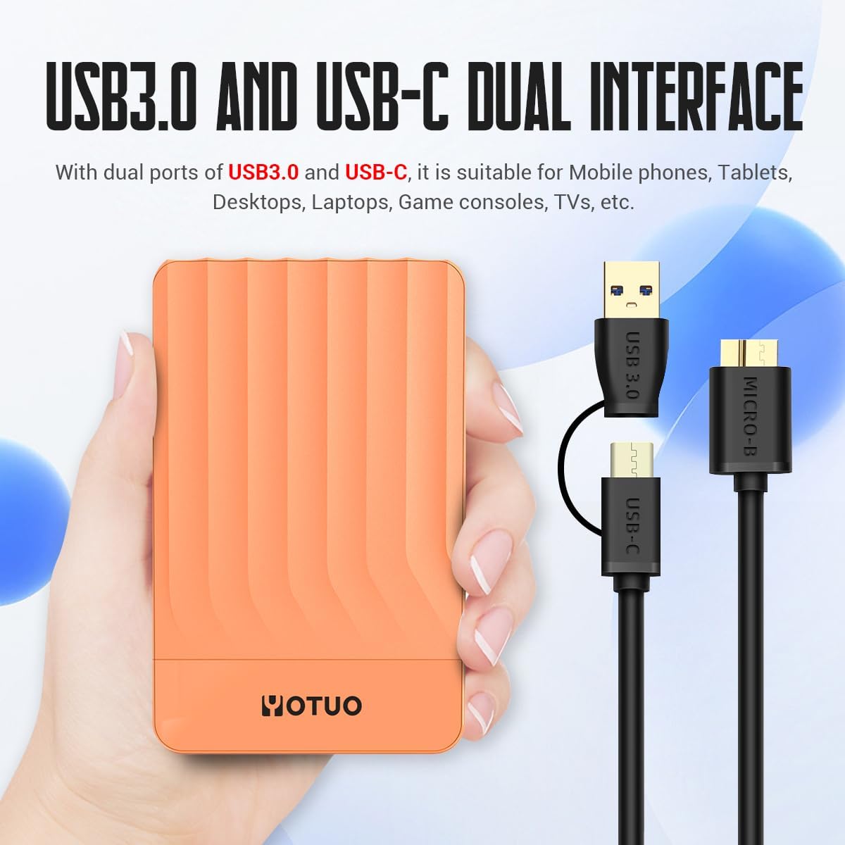 Portable External Hard Drive Storage Expansion Mobile HDD USB 3.0 for PC, Mac, Desktop, Laptop, PS4, PS5, Xbox One X/S, Xbox 360, Xbox Series X/S, Office & Game (Orange, 1TB)