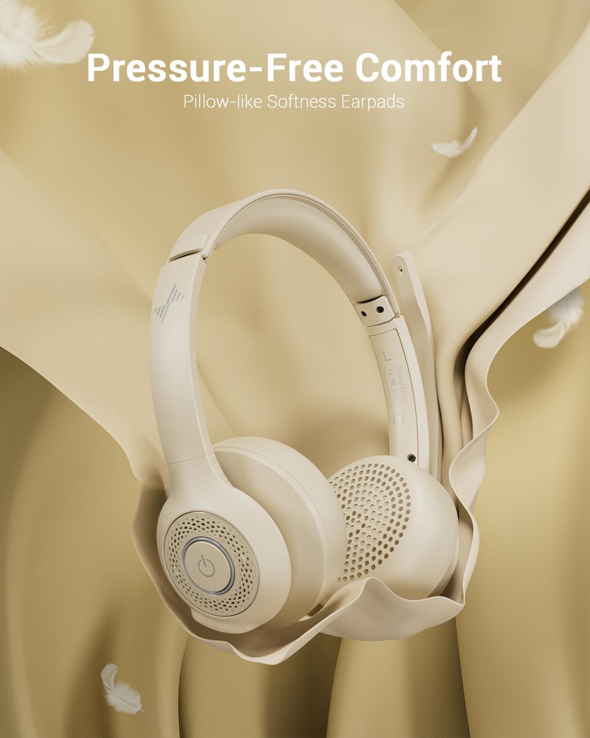 Wireless Headset with AI Noise Cancelling Microphone Bluetooth Headset - Bluetooth V5.2 Headphones with USB Dongle & Mic Mute for Computer/Laptop/PC/iPhone/Android/Cell Phones/Zoom-Apricot