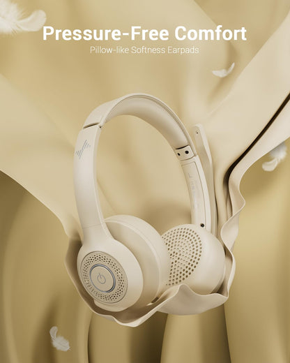 Wireless Headset with AI Noise Cancelling Microphone Bluetooth Headset - Bluetooth V5.2 Headphones with USB Dongle & Mic Mute for Computer/Laptop/PC/iPhone/Android/Cell Phones/Zoom-Apricot