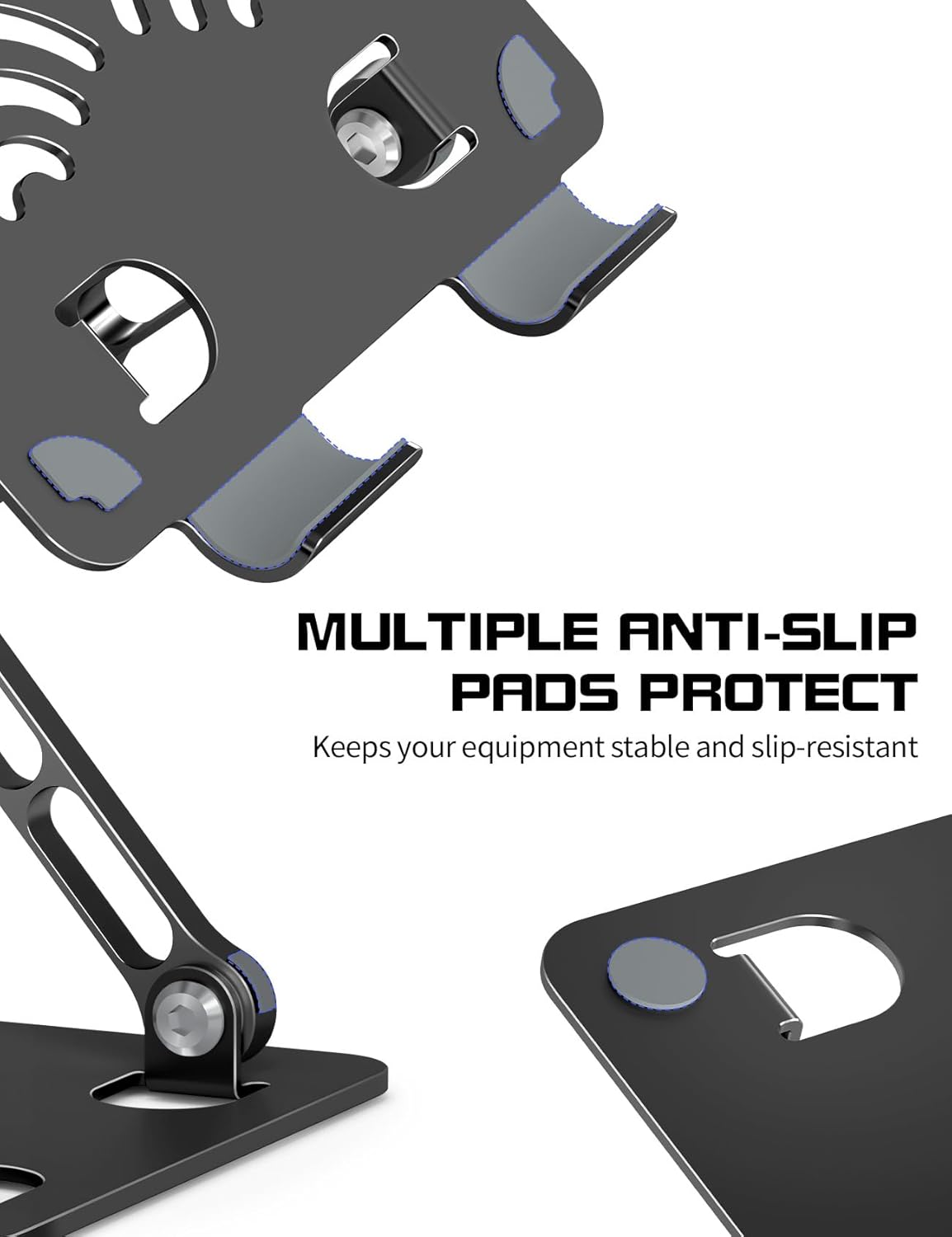 Adjustable Tablet Stand for Desk, Premium Aluminum Holder for iPads, Tablets, Kindles, Switch, Phones, and All Devices up to 14 Inches. Portable and Foldable Black, Plus Size