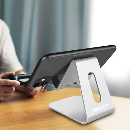 CreaDream Cell Phone Stand, Cradle, Holder,Aluminum Desktop Stand Compatible with Switch, All Smart Phone, iPhone 11 Pro Xs Max Xr X Se 8 7 6 6s Plus SE 5 5s-Silver