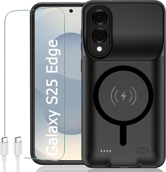Battery Case for Galaxy S25 Edge, Upgraded 10000mAh Rechargeable Portable Extended Battery Pack Supported Qi Wireless Charging Case Compatible with Galaxy S25 Edge (6.7 inch) Charger Case (Black)