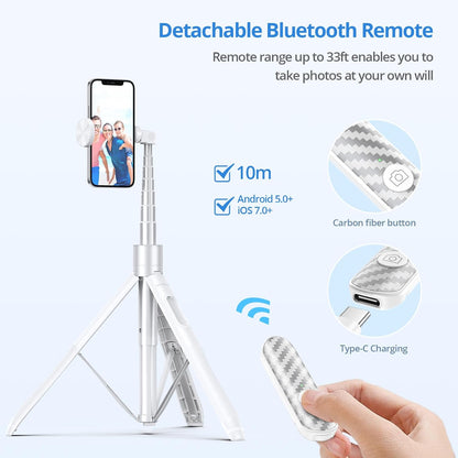 ATUMTEK 60" Selfie Stick Tripod, All in One Extendable Phone Tripod Stand with Bluetooth Remote 360° Rotation for iPhone and Android Phone Selfies, Video Recording, Vlogging, Live Streaming, White